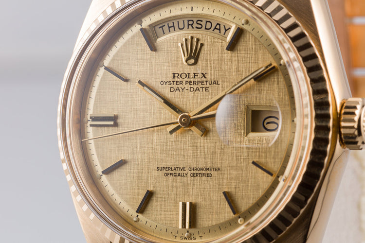 1971 18K YG Vintage Rolex Day-Date 1803 with Champagne Linen Dial
