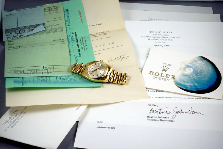 1975 Rolex YG Day-Date 1803 Tiffany & Co. Dial and Authentication Papers