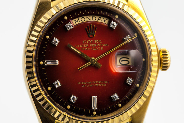 1978 Rolex YG Day Date 1803 Factory Diamond Red Vignette Dial