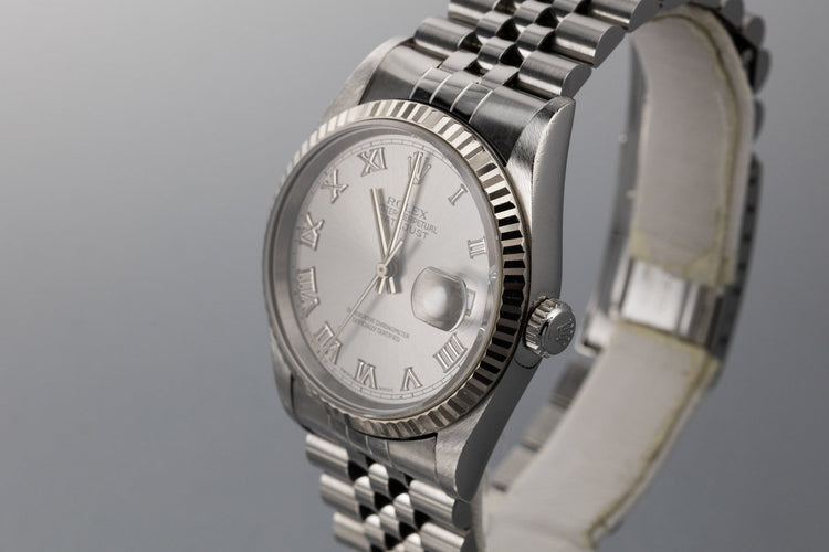 1995 Rolex DateJust 16234 with No Lume Silver Roman Numeral Dial