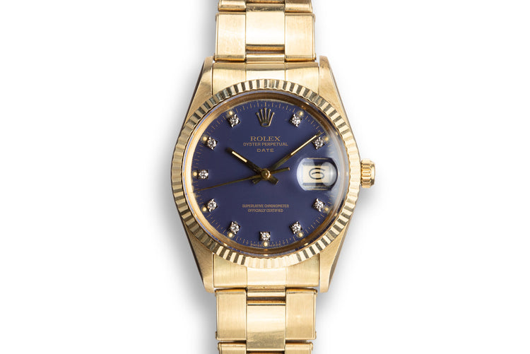 1986 Rolex 14K YG Date 15037 "Ford Motor Company Executive" Blue Diamond Dial