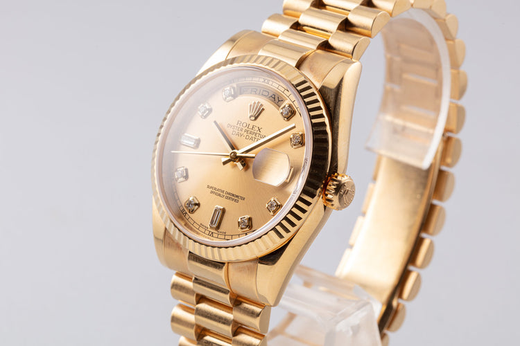 2008 Rolex 18K YG Day-Date 118238 Diamond Dial with Box and Card