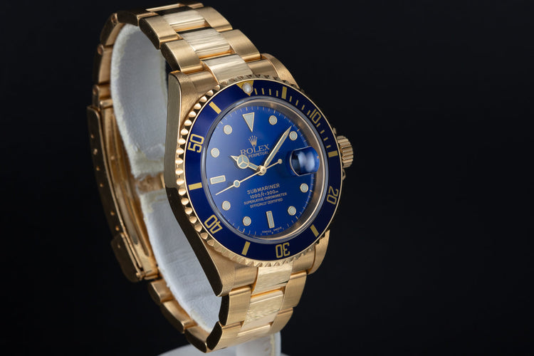 2002 Rolex 18K Submariner 16618 Blue Dial with Box and Papers