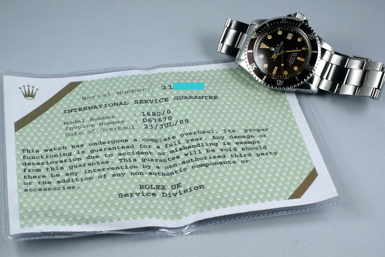 1969 Rolex Red Submariner 1680 Meters First Mark II BROWN dial with RSC Papers