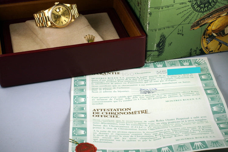 1991 Rolex YG Day-Date 18238 Champagne Dial with Box and Papers