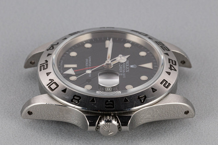 1986 Rolex Explorer II 16550 Black Spider Cracked Rail Dial with Service Papers