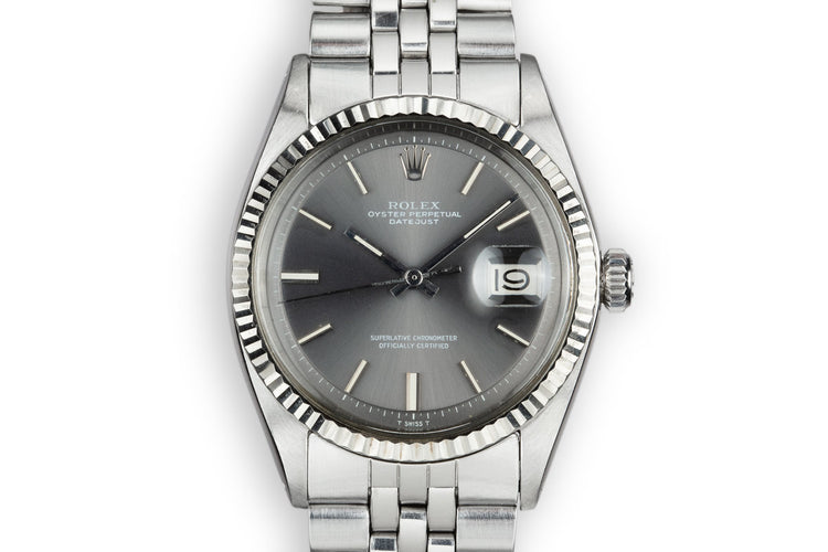 1972 Rolex DateJust 1601 No Lume Grey Dial with Box and Double Punched Papers