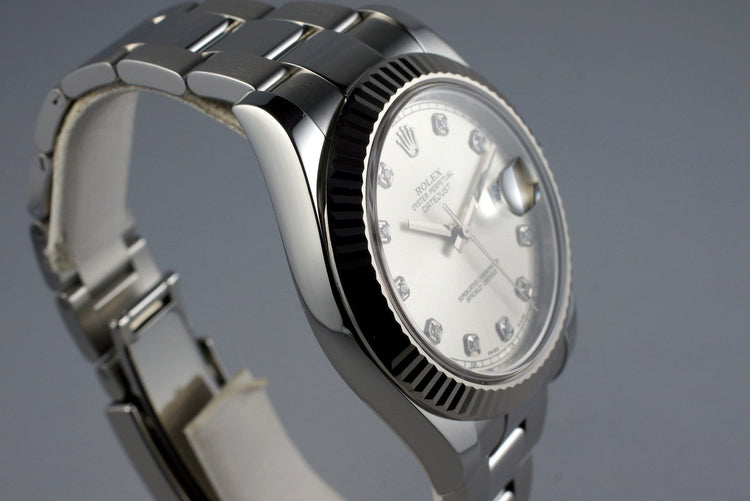2009 Rolex Datejust II 116334 Factory Silver Diamond Dial with Box and Papers