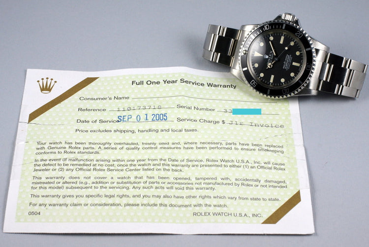 1972 Rolex Submariner 5512 4 Line Dial Serif Dial with RSC Papers