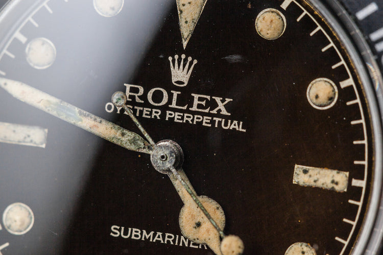 1959 Rolex Submariner 5512 with Tropical Gilt Chapter Ring Dial, Red Triangle Bezel, and Big Logo Stretch Bracelet