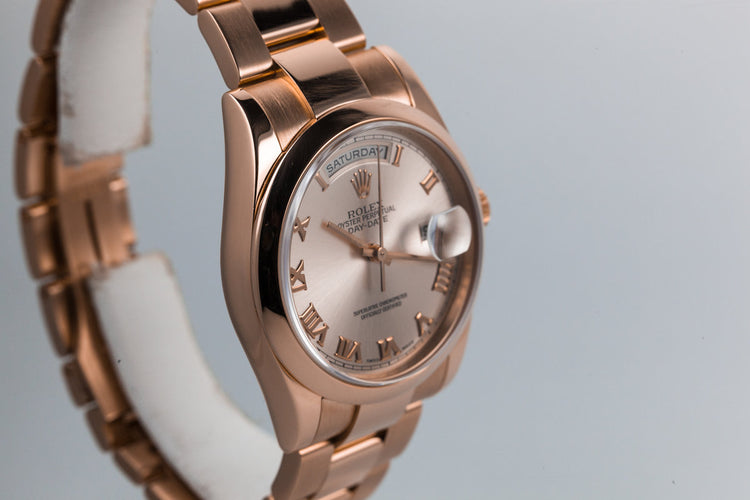 2000 Rolex 18K Rose Gold Day-Date 118205 with Box and Papers