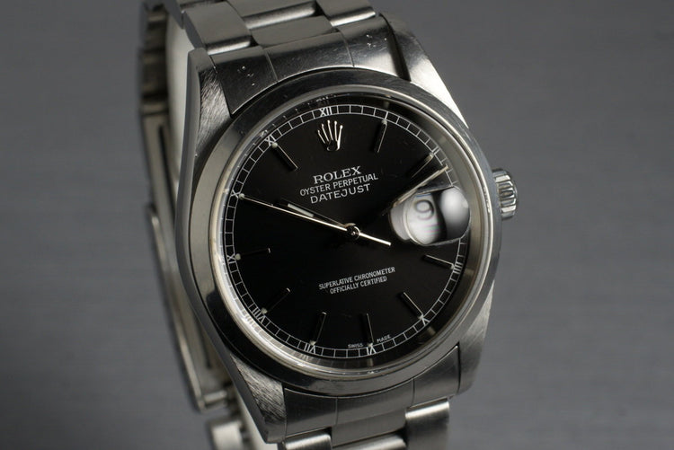 2001 Rolex DateJust 16200 Black Dial with Box Papers