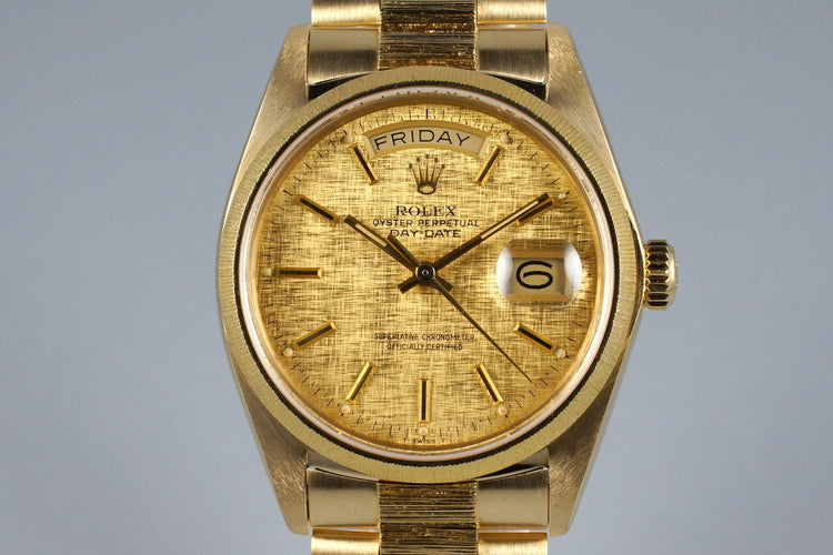 1982 Rolex YG Bark Day Date 18078 Champagne Linen Dial
