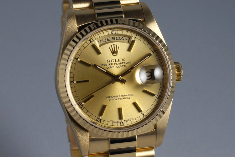 1989 Rolex YG Day-Date 18238 Champagne Dial with Box and Papers