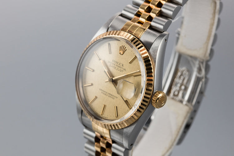 1986 Rolex Two-Tone DateJust 16013 Champagne Linen Dial with Box and Papers