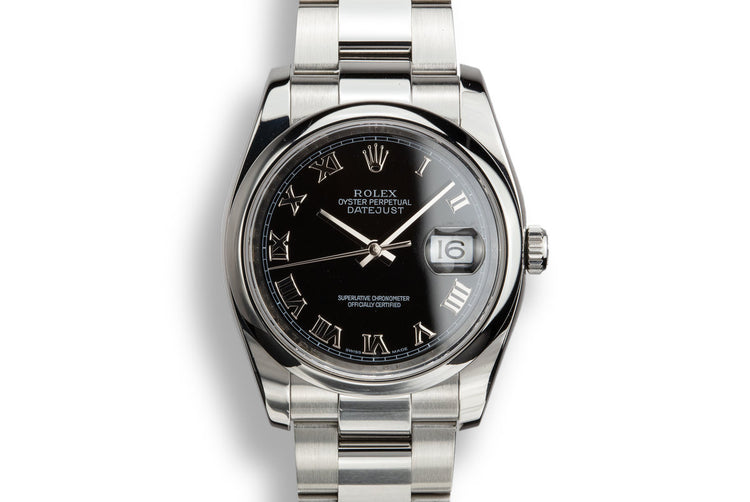 2009 Rolex DateJust 116200 Black No Lume Roman Numeral Dial with Box and Papers