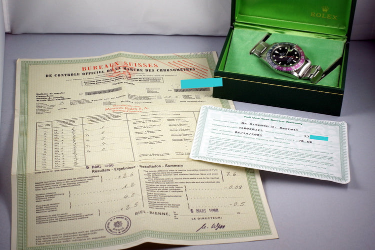 1967 Rolex GMT 1675 Mark I Dial and Fuchsia Insert with Box and Papers