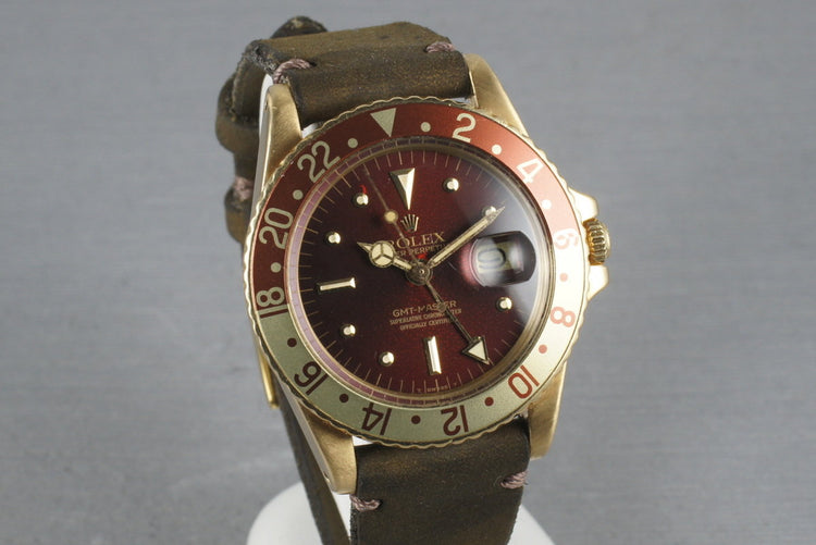 Rolex GMT 18K 1675 with root beer nipple dial turning tropical red