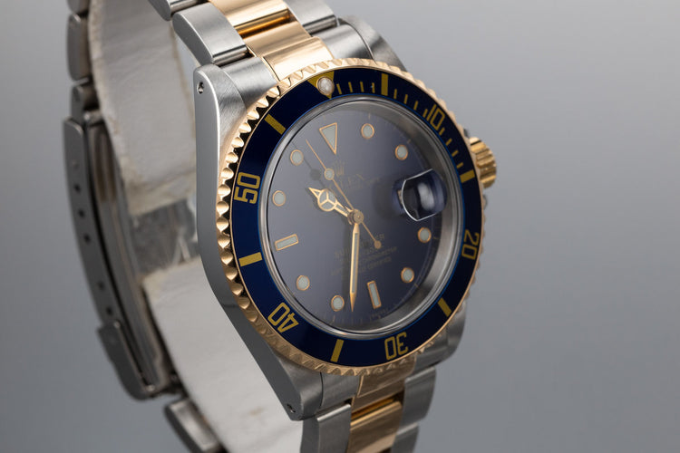 1999 Rolex Two Tone Submarinwer 16613 Blue SWISS Only Dial with Box and Papers