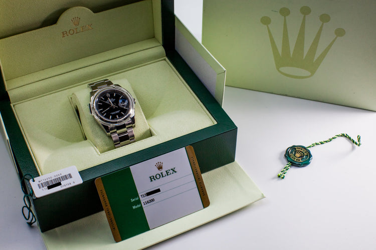 2017 Rolex Datejust 116200 Black Dial with Stickers,Box and Papers MINT