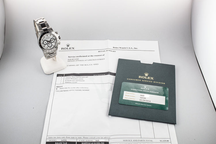 1999 Rolex Zenith Daytona 16520 White Dial with Rolex Service Card
