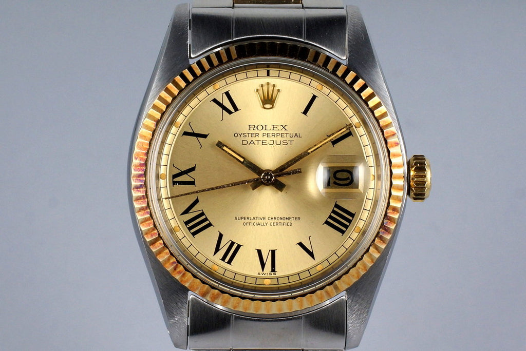 1972 Rolex Two Tone DateJust 1601 Champagne Roman Numeral Dial with Box and Papers