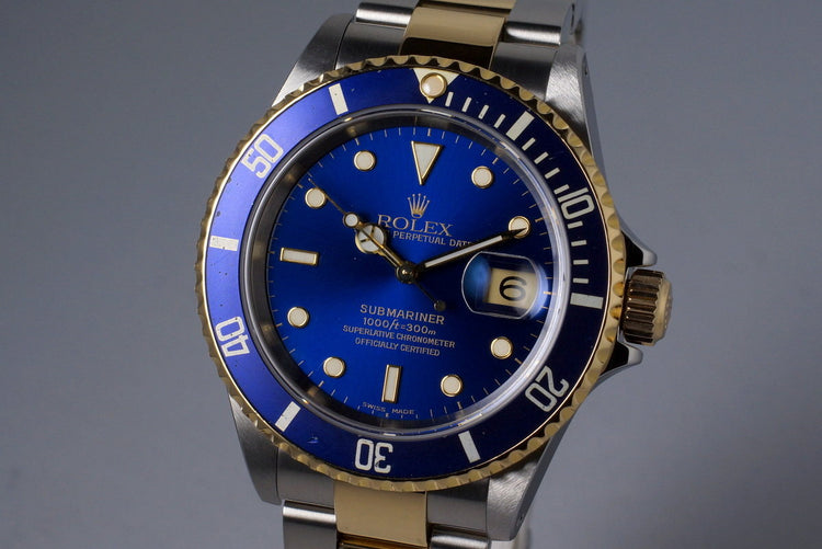 1999 Rolex Two Tone Blue Submariner 16613 with Box and Papers