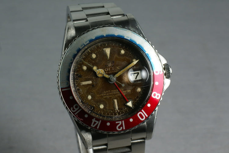 Rolex GMT 1675 Pointy Crown Guard Tropical chapter ring dial