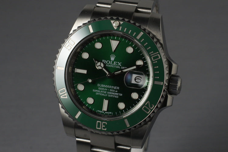 2013 Rolex Green Submariner 116610V with Box and Papers
