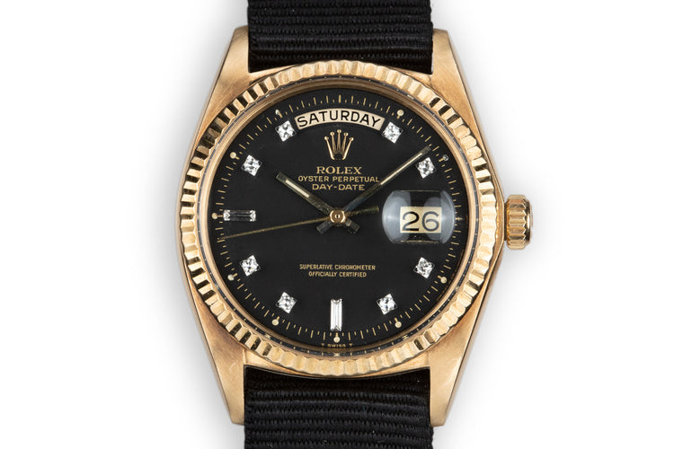 1972 Rolex 18K YG Day-Date 1803 with Matte Black Diamond Dial