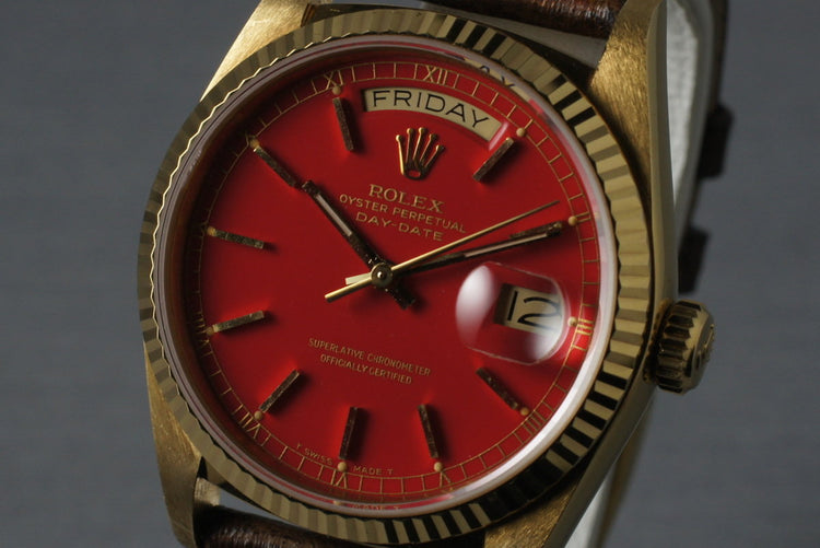 1986 Rolex 18K Day-Date 18038 with Red Stella Dial