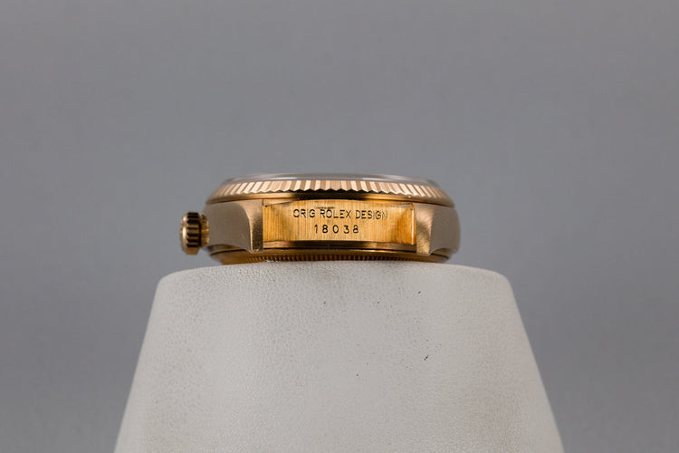 1985 Rolex 18K YG Day-Date 18038 with Gold Linen Dial