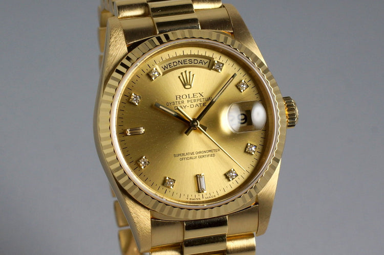 1995 Rolex YG Day-Date 18238 Factory Champagne Diamond Dial