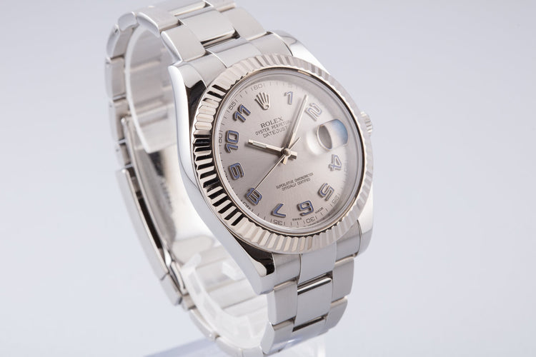 Rolex 41mm DateJust 116334 Silver Arabic Dial with Service Papers