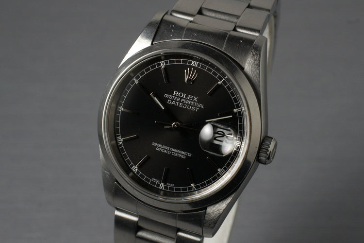 2001 Rolex DateJust 16200 Black Dial with Box Papers
