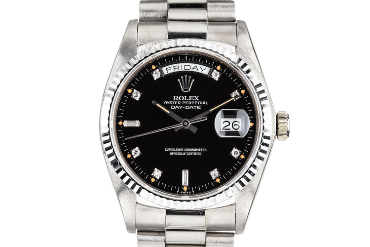 1981 Rolex 18K White Gold Day-Date 18039 with Black Diamond Dial