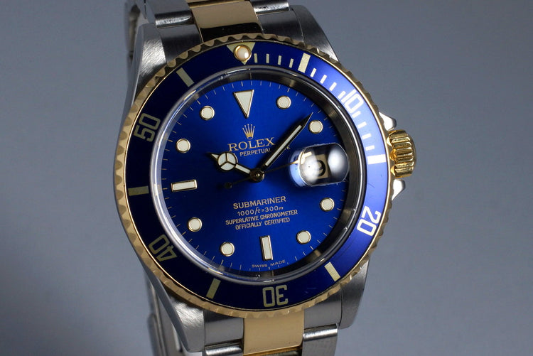 2004 Rolex Two Tone Blue Submariner 16613 with Box and Papers