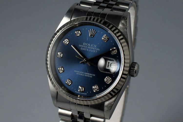 1999 Rolex DateJust 16234 with Factory Blue Diamond Dial