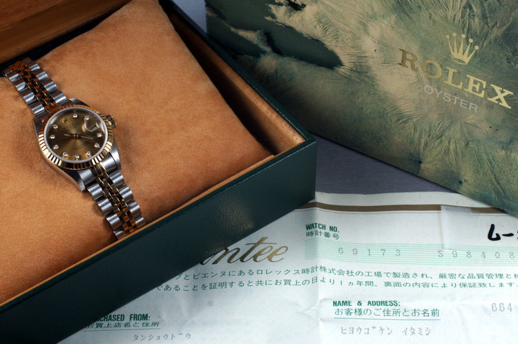 1993 Ladies Rolex Two Tone Datejust 69173 Factory Diamond Dial with Box and Papers