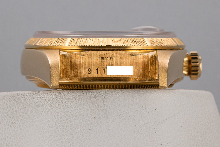 1986 Rolex 18K YG Bark Day-Date 18078 Black Pyramid Dial with Service Papers