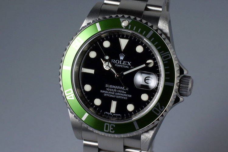 2009 Rolex Green Submariner 16610V with Box and Papers