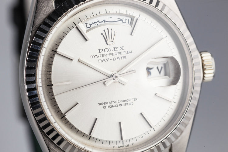 1966 Rolex 18K WG Day-Date 1803 No Lume Dial Day and date wheels Printed in Arabic