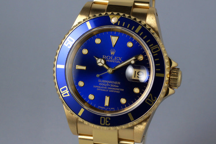 1991 Rolex YG Submariner 16618 Blue Dial