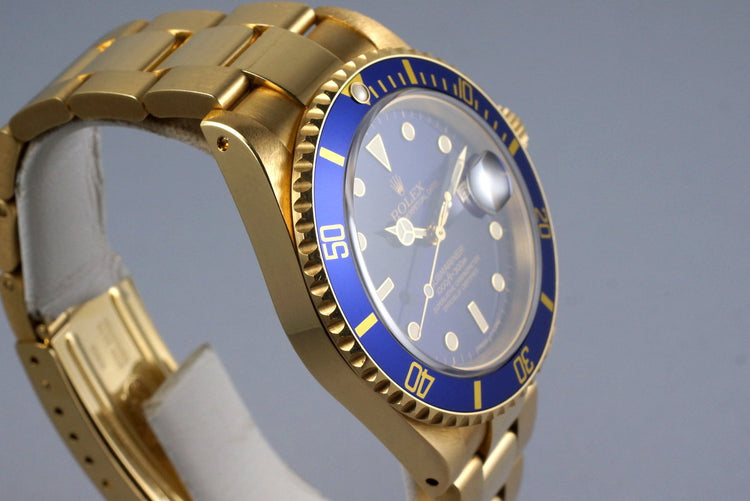 1991 Rolex YG Submariner 16618 Blue Dial