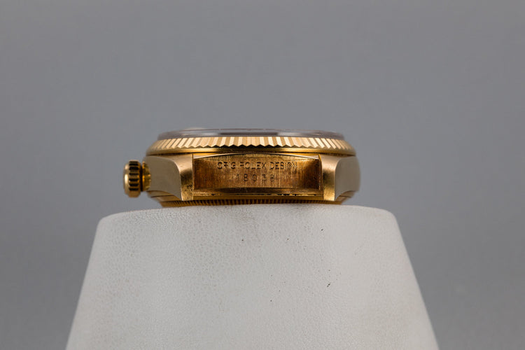 1985 Rolex 18K YG Day-Date 18038A with Factory Diamond Blue Vignette Dial