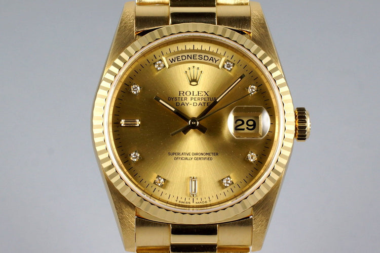 1995 Rolex YG Day-Date 18238 Factory Champagne Diamond Dial