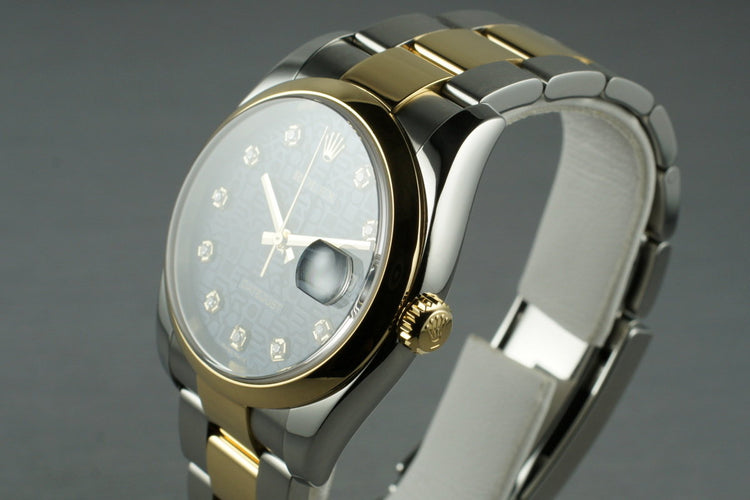 2005 Rolex Two Tone Datejust 116203 Factory Blue Diamond Dial with Box and Papers