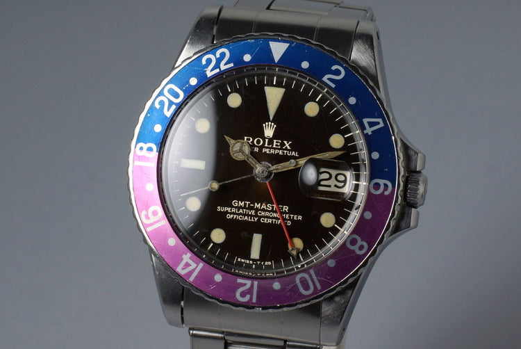 1965 Rolex GMT 1675 Brown Glossy Gilt Dial with Fuchsia Insert