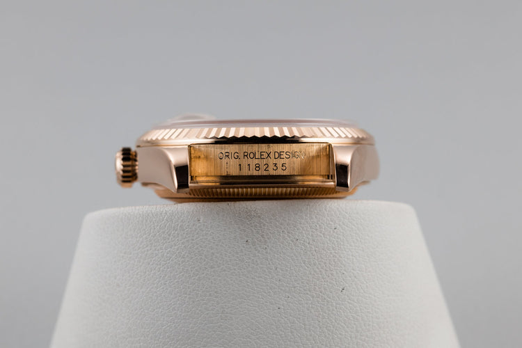 2005 Rolex 18K Rose Gold Day-Date118235 Diamond Meteorite Dial with Box and Papers