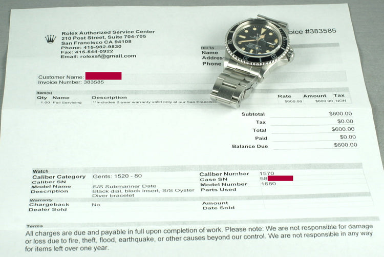1979 Rolex Submariner 1680 with RSC Papers